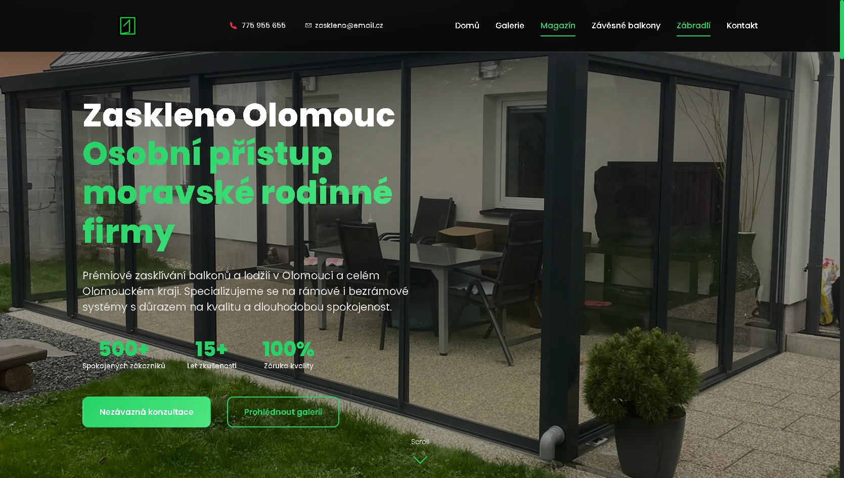 Zaskleno Olomouc - náhled webu